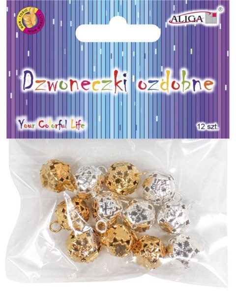 Dzwoneczki kuleczki ozdobne złote i srebrne 1,3cm 12szt. | DZW-3197 Dzwoneczki kuleczki ozdobne złote i srebrne 1,3cm 12szt. | DZW-3197