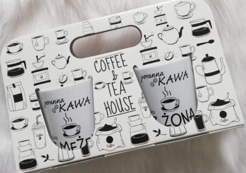 Komplet dwóch kubków w ozdobnym opakowaniu "Poranna kawa tylko z żona, "Poranna kawa tylko z mężem" Komplet dwóch kubków w ozdobnym opakowaniu "Poranna kawa tylko z żona, "Poranna kawa tylko z mężem"