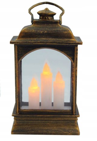 Lampion ozdobna plastikowa led z trzema świecami stare złoto 13x5x5cm | AE-8701