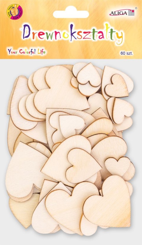 Serca drewniane, mix rozmiarów, op. 60szt. PK-5052 Serca drewniane, mix rozmiarów, op. 60szt. PK-5052
