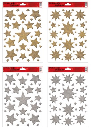 Witraż 20 X 30 gwiazdki złote / srebrne WB-21 / WXG-5003