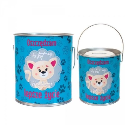 Skarbonka PCV z wciskanym wieczkiem i uchwytem "Oszczędzam by mój kot..." Skarbonka PCV z wciskanym wieczkiem i uchwytem "Oszczędzam by mój kot..."