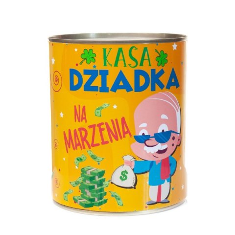 Skarbonka metalowa z napisem " Kasa DZIADKA na marzenia" 10x11.6 cm Skarbonka metalowa z napisem " Kasa DZIADKA na marzenia" 10x11.6 cm