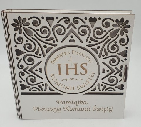 Kasetka kwadrat 16 x 16cm ażur biała KOMUNIA ŚW Kasetka kwadrat 16 x 16cm ażur biała KOMUNIA ŚW