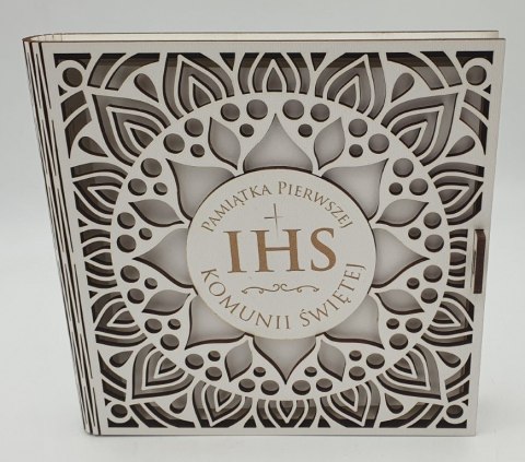 Kasetka kwadrat 16 x 16cm ażur biała KOMUNIA ŚW Kasetka kwadrat 16 x 16cm ażur biała KOMUNIA ŚW