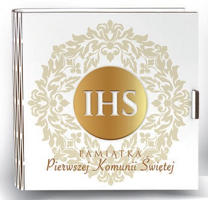 Kasetka kwadrat (życzenia + kopertka) 16 x 16cm KOMUNIA ŚW IHS Kasetka kwadrat (życzenia + kopertka) 16 x 16cm KOMUNIA ŚW IHS