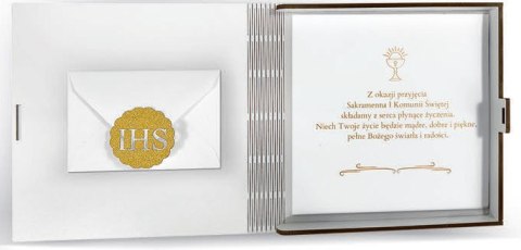 Kasetka kwadrat (życzenia + kopertka) 16 x 16cm KOMUNIA ŚW IHS Kasetka kwadrat (życzenia + kopertka) 16 x 16cm KOMUNIA ŚW IHS