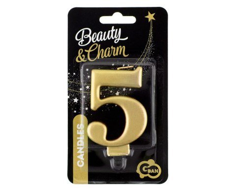 Świeczka cyfra 5 urodziny metalik złota 8 cm PF-SCZ5 Świeczka cyfra 5 urodziny metalik złota 8 cm PF-SCZ5