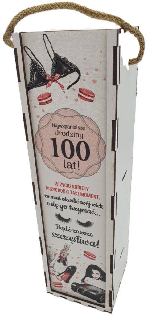 Skrzynka pudełko 33,5 x 9,5cm na butelkę alkoholu 100 lat kolor PANI GADŻET 3311-PIG100 Skrzynka pudełko 33,5 x 9,5cm na butelkę alkoholu 100 lat kolor PANI GADŻET 3311-PIG100