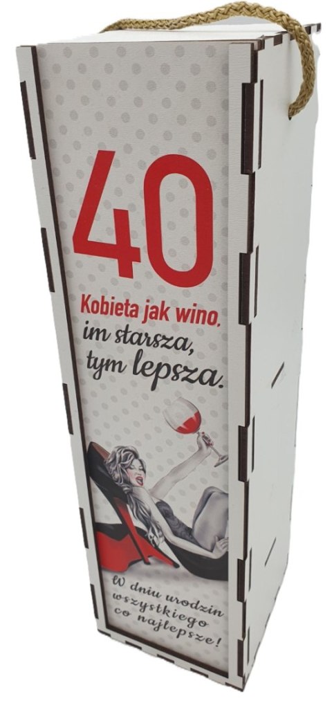 Skrzynka pudełko 33,5 x 9,5cm na butelkę alkoholu 40 Urodziny kolor SZPILKA 3311-SZ40 Skrzynka pudełko 33,5 x 9,5cm na butelkę alkoholu 40 Urodziny kolor SZPILKA 3311-SZ40