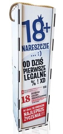 Skrzynka pudełko na butelkę alkoholu 33,5 x 9,5cm 18-stka Dowód Chłopak 3311DM Skrzynka pudełko na butelkę alkoholu 33,5 x 9,5cm 18-stka Dowód Chłopak 3311DM