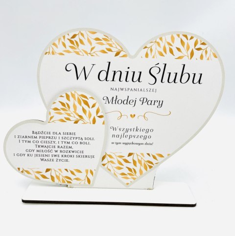 Stojak dwa serca MD kolor złote liście- W dniu ślubu 3304-ZŁ Stojak dwa serca MD kolor złote liście- W dniu ślubu 3304-ZŁ