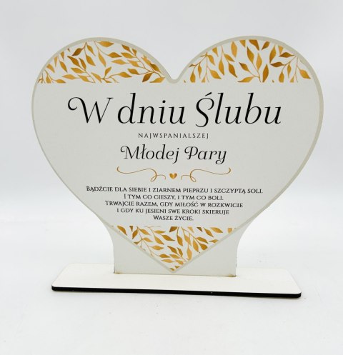 Stojak serce pojedyncze kolor ZŁOTE LIŚCIE- w dniu ślubu 3303-ZŁ Stojak serce pojedyncze kolor ZŁOTE LIŚCIE- w dniu ślubu 3303-ZŁ