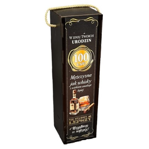 Skrzynka pudełko 33,5 x 9,5cm na butelkę alkoholu 100 Urodziny WHISKY 3311-WY100 Skrzynka pudełko 33,5 x 9,5cm na butelkę alkoholu 100 Urodziny WHISKY 3311-WY100