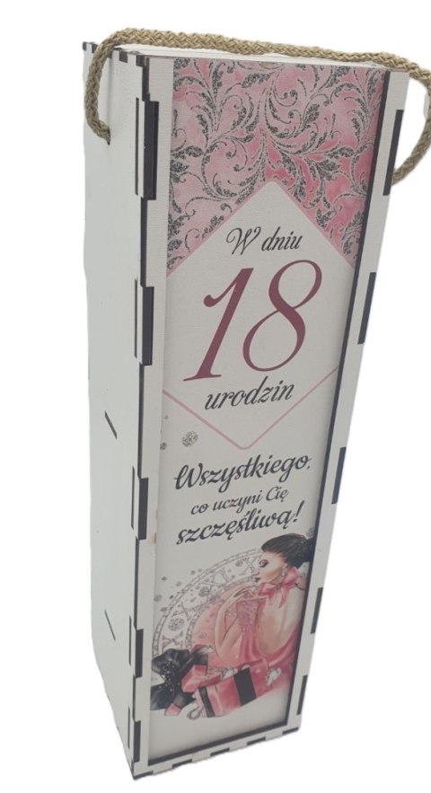 Skrzynka pudełko 33,5 x 9,5cm na butelkę alkoholu 18 Urodziny kolor ELEGANT PANI 3311-EPI18 Skrzynka pudełko 33,5 x 9,5cm na butelkę alkoholu 18 Urodziny kolor ELEGANT PANI 3311-EPI18
