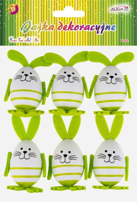 Jajka plastikowe wielkanocne króliczki z zawieszką 8cm op. 6szt. WPJ-9769