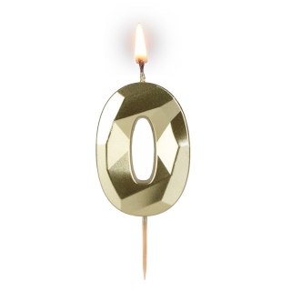 Świeczka cyferka "0" 5,8cm "DIAMENT" ZŁOTA na patyku ( długość patyka 4,2cm / 2cm ) 24szt. 64-00