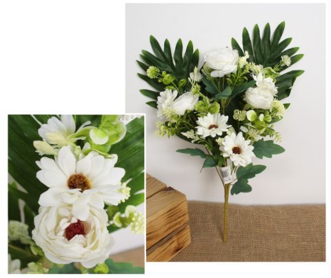 Bukiet mieszany PIWONIA, GERBERA wys. 39 cm, 7 łodyg (7 kwiatów 7-6 cm) BIAŁY MZ-406A Bukiet mieszany PIWONIA, GERBERA wys. 39 cm, 7 łodyg (7 kwiatów 7-6 cm) BIAŁY MZ-406A