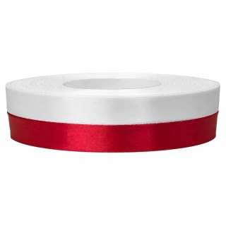 Wstążka satynowa 12mm/20m biało- czerwona AX12-00